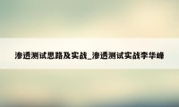 渗透测试思路及实战_渗透测试实战李华峰