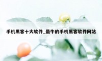 手机黑客十大软件_最牛的手机黑客软件网站
