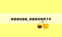 渗透测试经验_渗透测试如何下手
