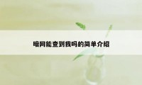 暗网能查到我吗的简单介绍