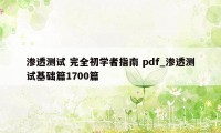 渗透测试 完全初学者指南 pdf_渗透测试基础篇1700篇