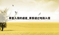 黑客入侵的通道_黑客通过电路入侵