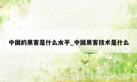 中国的黑客是什么水平_中国黑客技术是什么