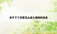 关于下了洋葱怎么进入暗网的信息