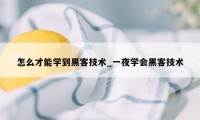 怎么才能学到黑客技术_一夜学会黑客技术