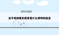 关于网络里的黑客是什么梗啊的信息