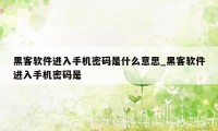 黑客软件进入手机密码是什么意思_黑客软件进入手机密码是