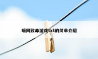 暗网致命游戏txt的简单介绍